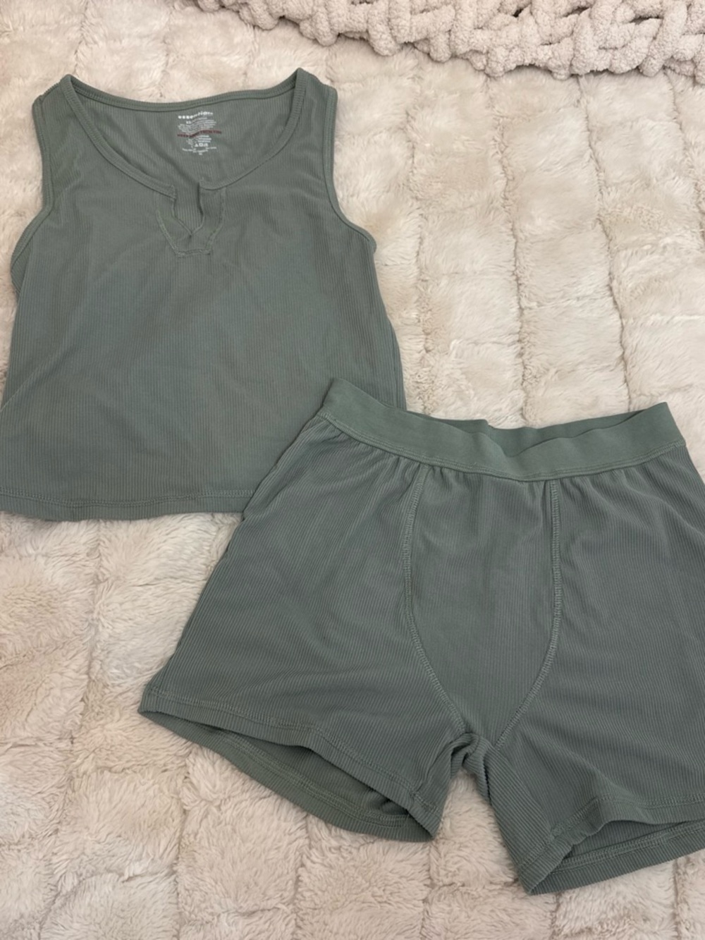 Rene Rofe Ribbed Tank & Boxer Short Set - Sage Green